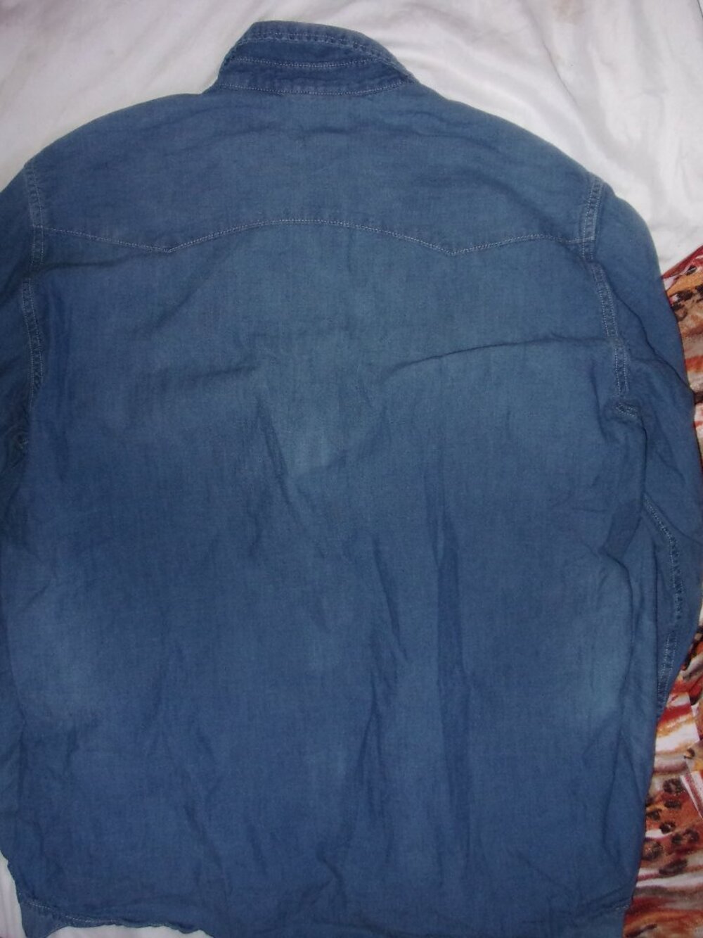 denim  size medium womens shirt blue jean snap button down blouse western - Picture 4 of 4
